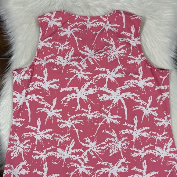 Lulu B Lulu-B Women's Size Medium Pink White Palm Tree Sleeveless Shift Dress - Picture 7 of 8